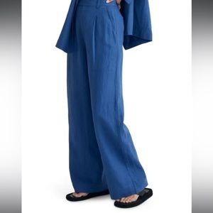 Madewell The Harlow Wide Leg Linen Pants in Bluestone